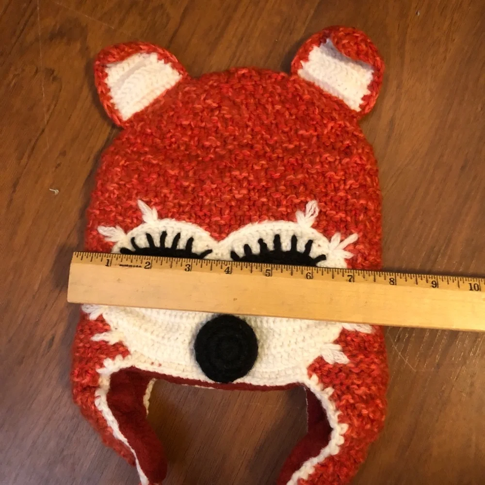 Andes Fair Trade Knit Beanie Hat Red Fox Tassels Alpaca Blend Peru Kids Adult S
